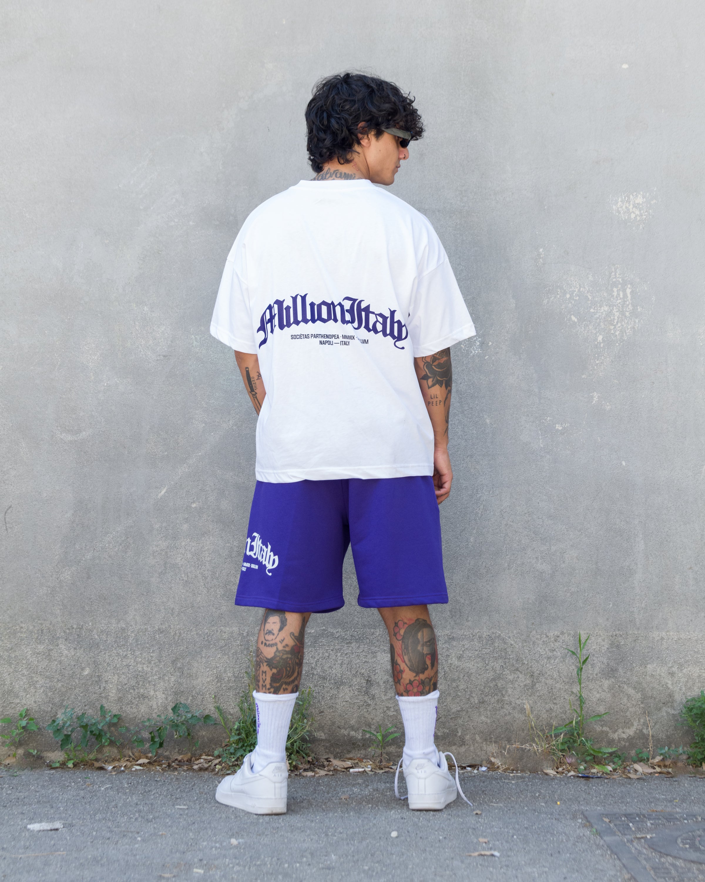 T-shirt blanche logo voûte violet